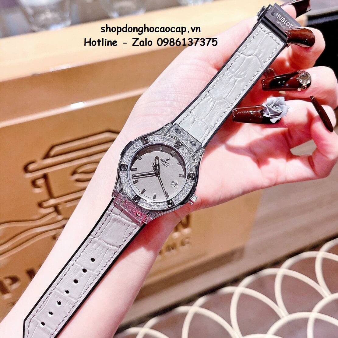 Đồng Hồ Cặp Hublot Classic Fusion Quartz Dây Da Silicon Xám Silver