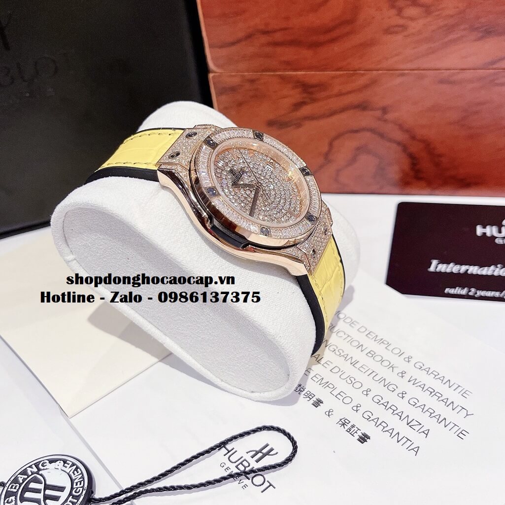 Đồng Hồ Hublot Classic Fusion Dây Da Silicon Vàng Đính Đá Rose