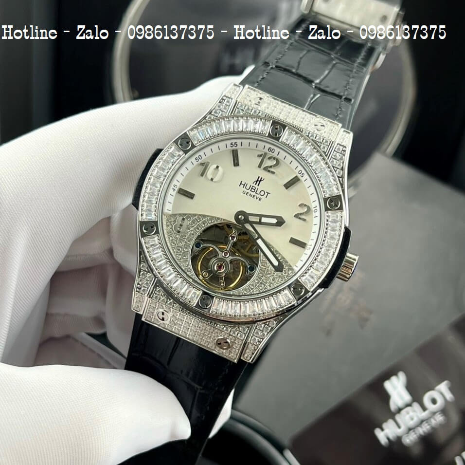 Đồng Hồ Hublot Fusion Diamond Automatic Nam Silicon Đen 42mm - Silver