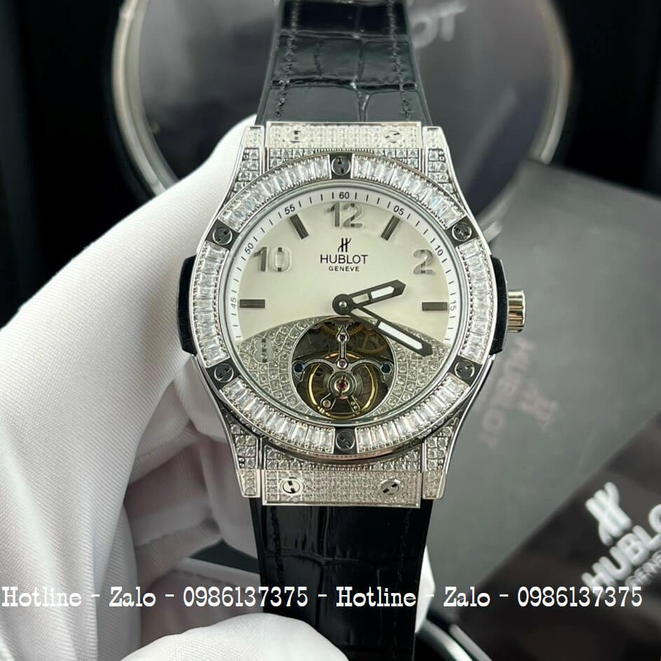 Đồng Hồ Hublot Fusion Diamond Automatic Nam Silicon Đen 42mm - Silver