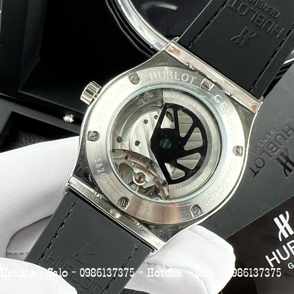 Đồng Hồ Hublot Fusion Diamond Automatic Nam Silicon Đen 42mm - Silver