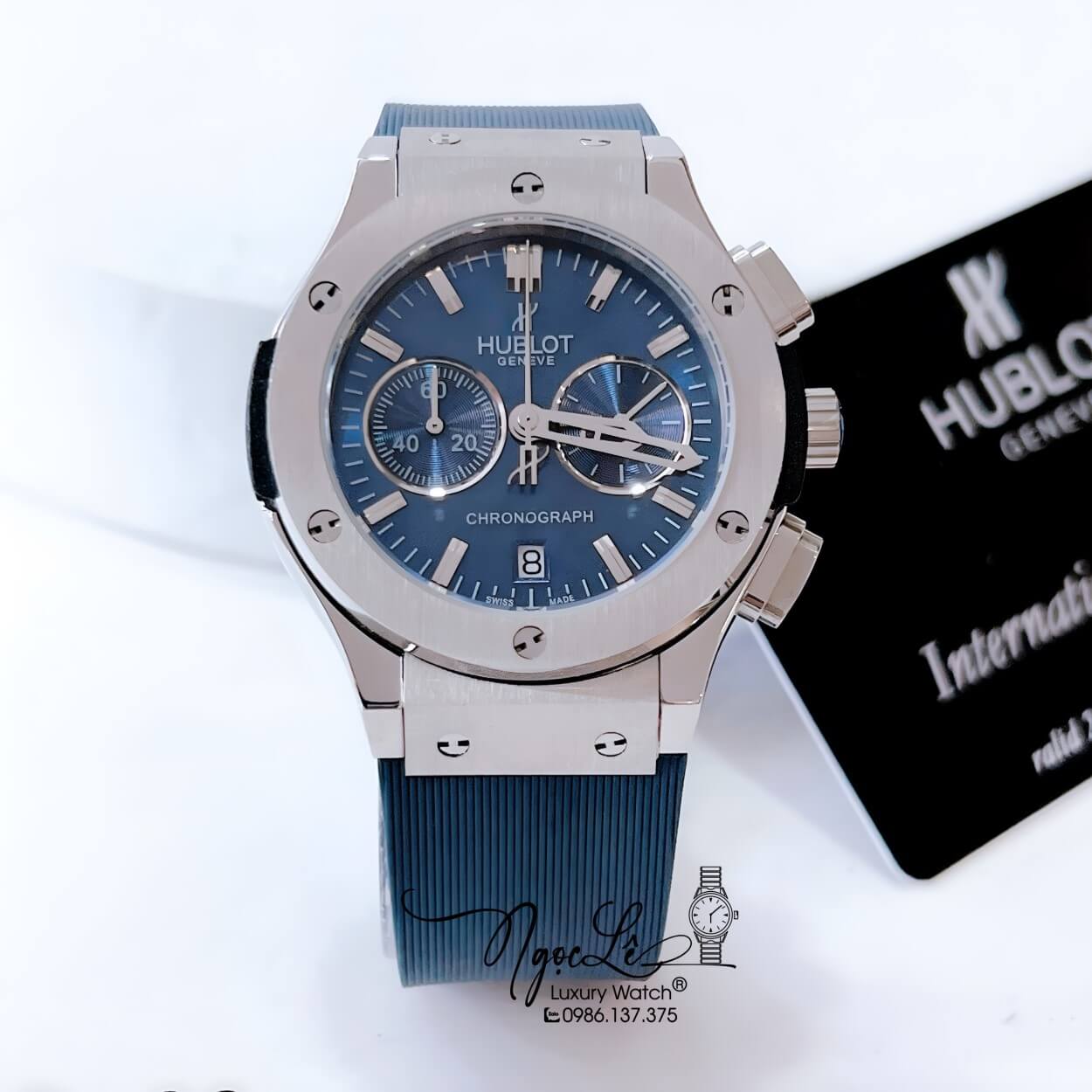 Đồng Hồ Hublot Classic Fusion Nam Máy Pin 5 Kim Dây Silicon Xanh Navy Vỏ Bạc 38mm