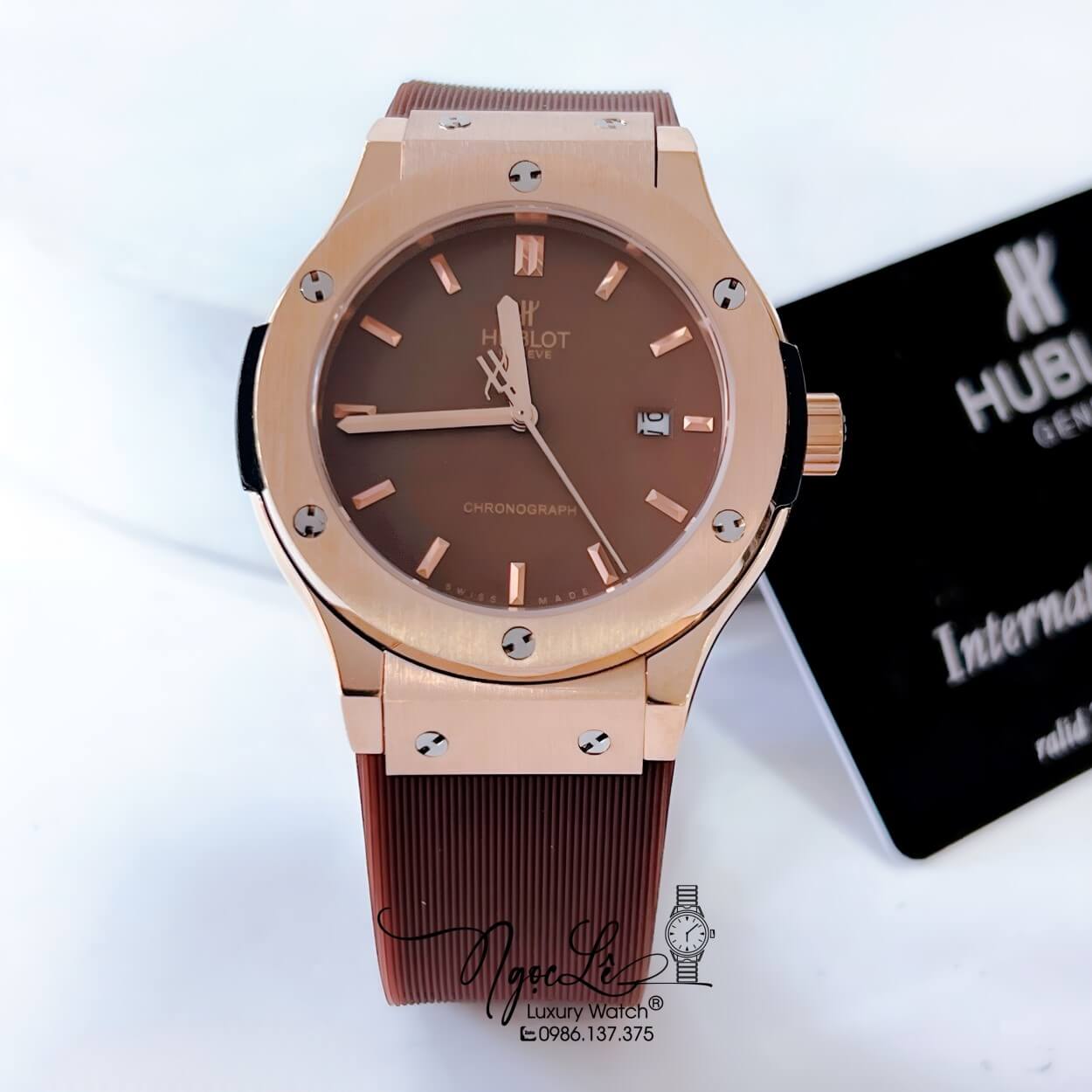 Đồng Hồ Hublot Classic Fusion Nam Máy Pin Dây Silicon Nâu Vỏ Rose Size 38mm