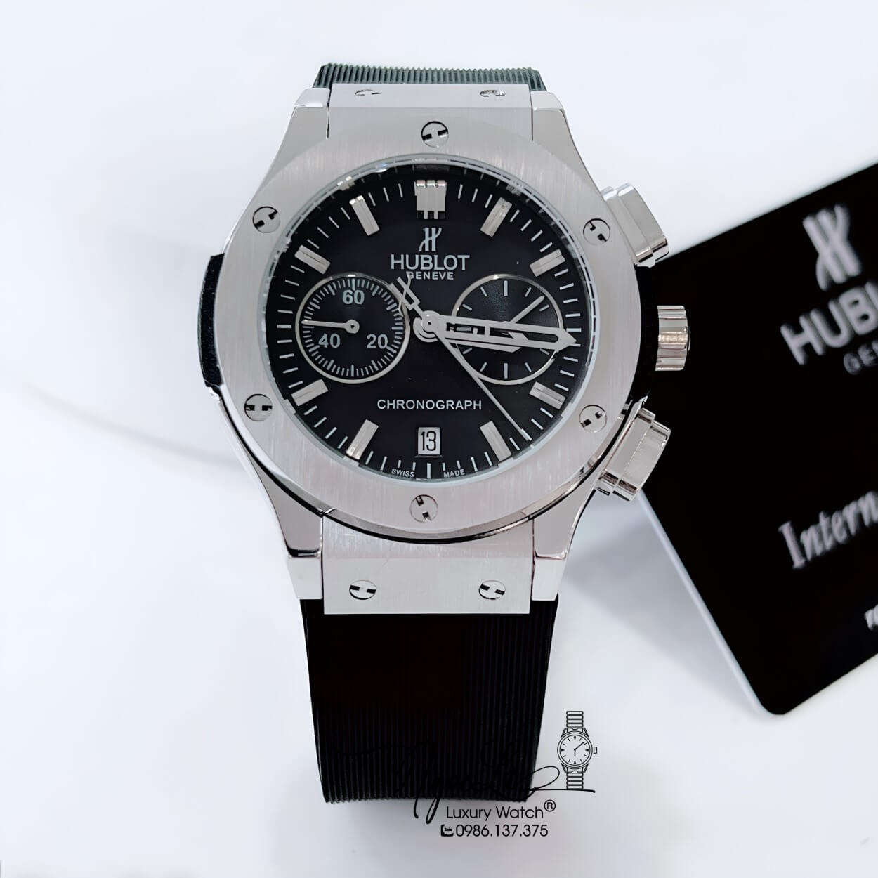 Đồng Hồ Hublot Classic Fusion Nam Máy Pin 5 Kim Dây Silicon Đen Vỏ Bạc 38mm