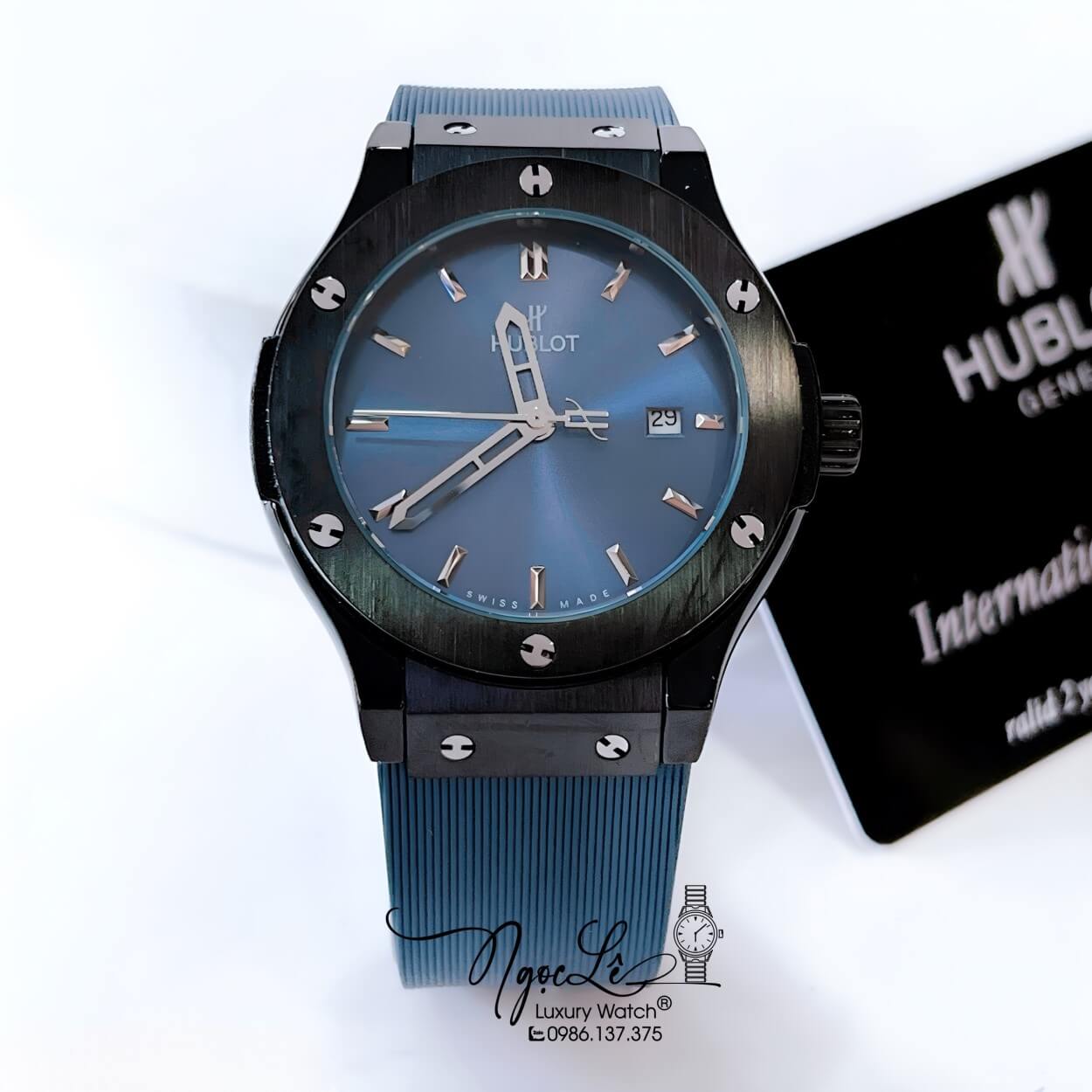 Đồng Hồ Hublot Classic Fusion Nam Máy Pin Dây Silicon Xanh Navy Vỏ Đen Size 38mm