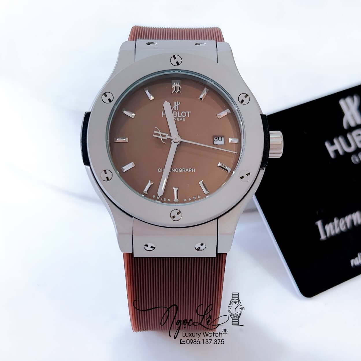 Đồng Hồ Hublot Classic Fusion Nam Máy Pin Dây Silicon Nâu Mặt Nâu Size 38mm