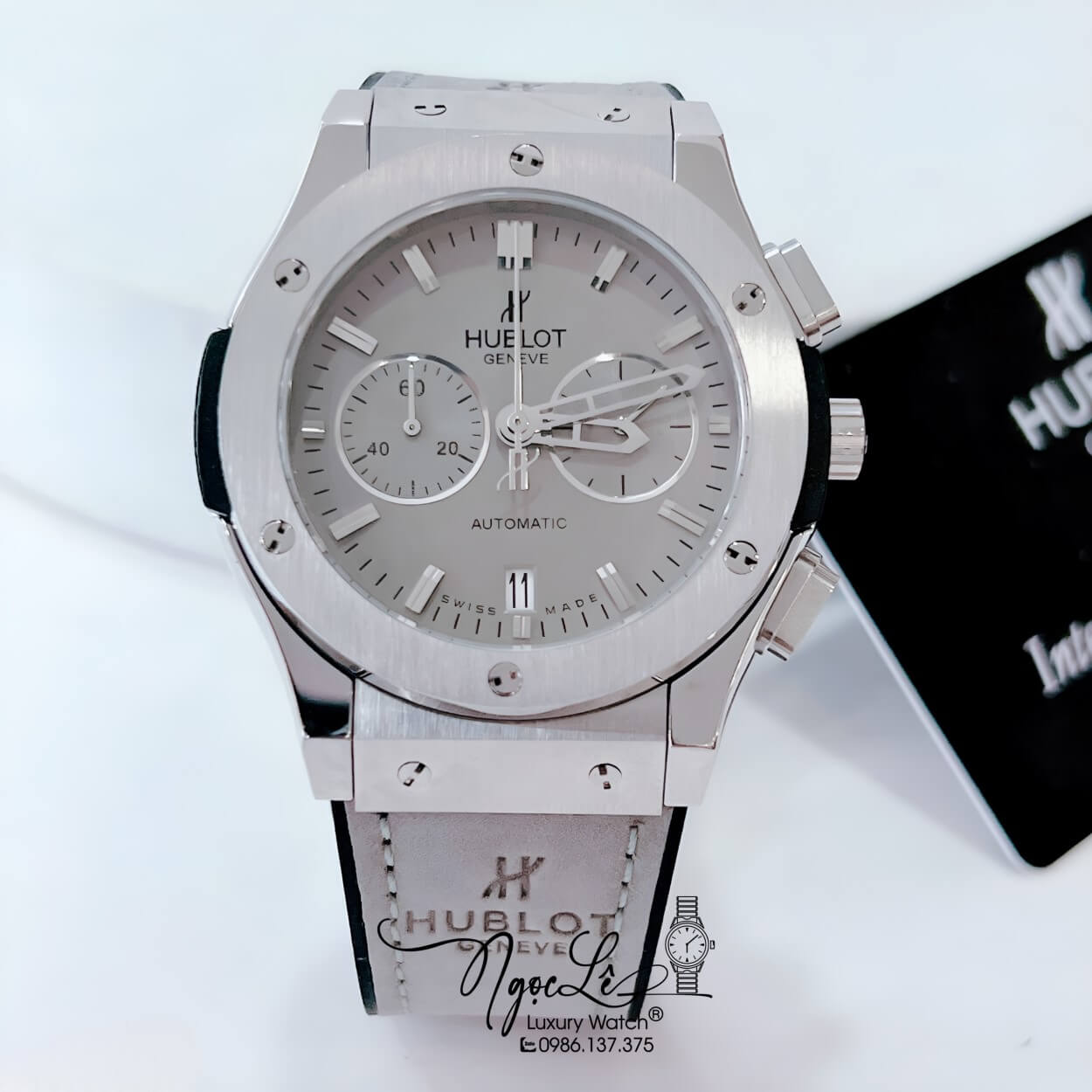 Đồng Hồ Hublot Classic Fusion Nam Máy Pin 5 Kim Dây Da Silicon Xám Vỏ Bạc 42mm