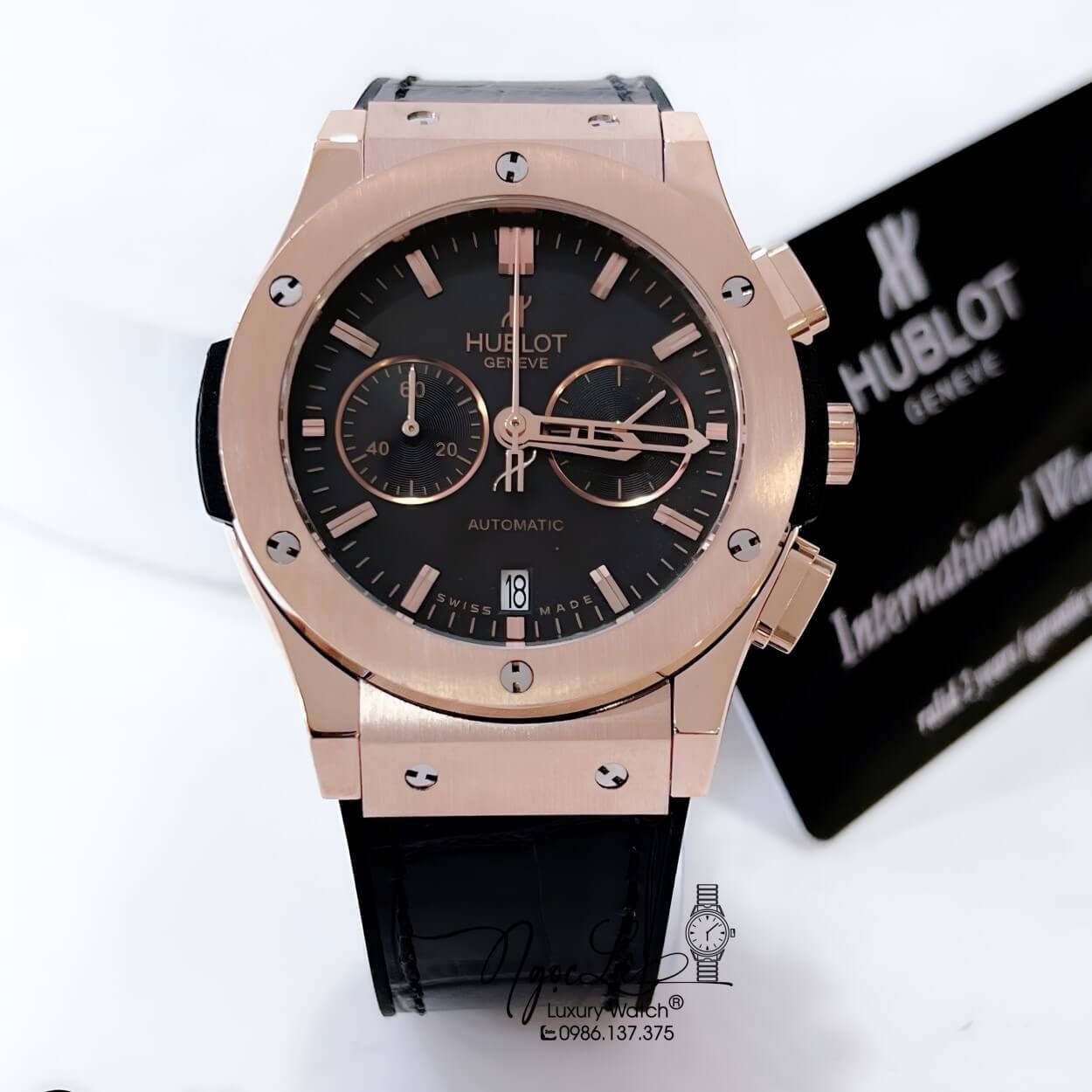 Đồng Hồ Hublot Classic Fusion Nam Máy Pin 5 Kim Dây Da Silicon Đen Vỏ Rose 42mm