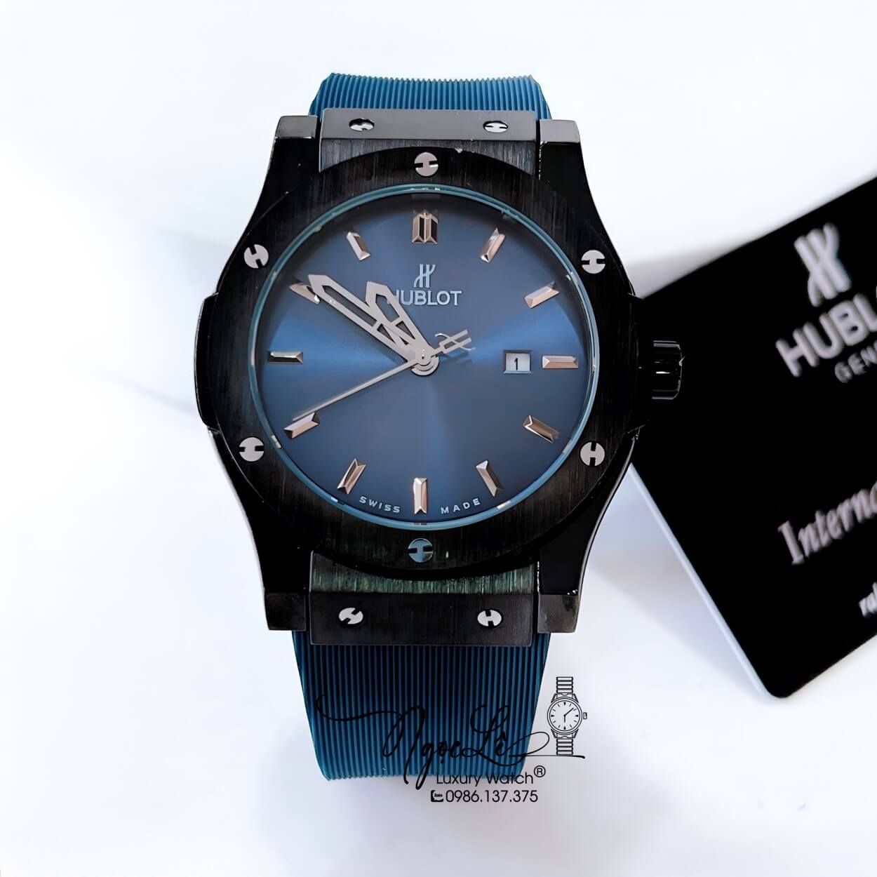 Đồng Hồ Hublot Classic Fusion Nam Máy Pin Dây Silicon Xanh Navy Vỏ Đen Size 42mm