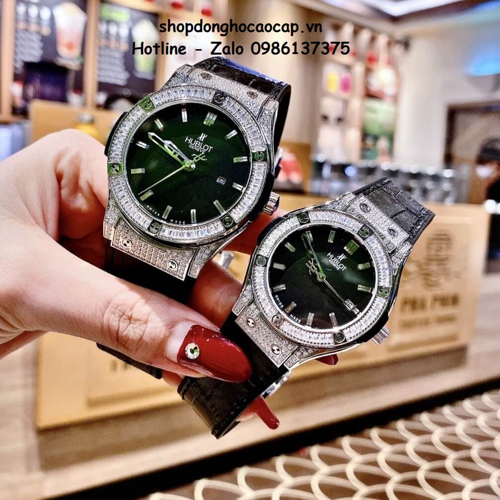 Đồng Hồ Cặp Hublot Classic Fusion Quartz Dây Da Silicon Đen Mặt Đen