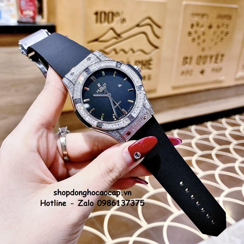 Đồng Hồ Cặp Hublot Classic Fusion Quartz Dây Silicon Đen Mặt Đen