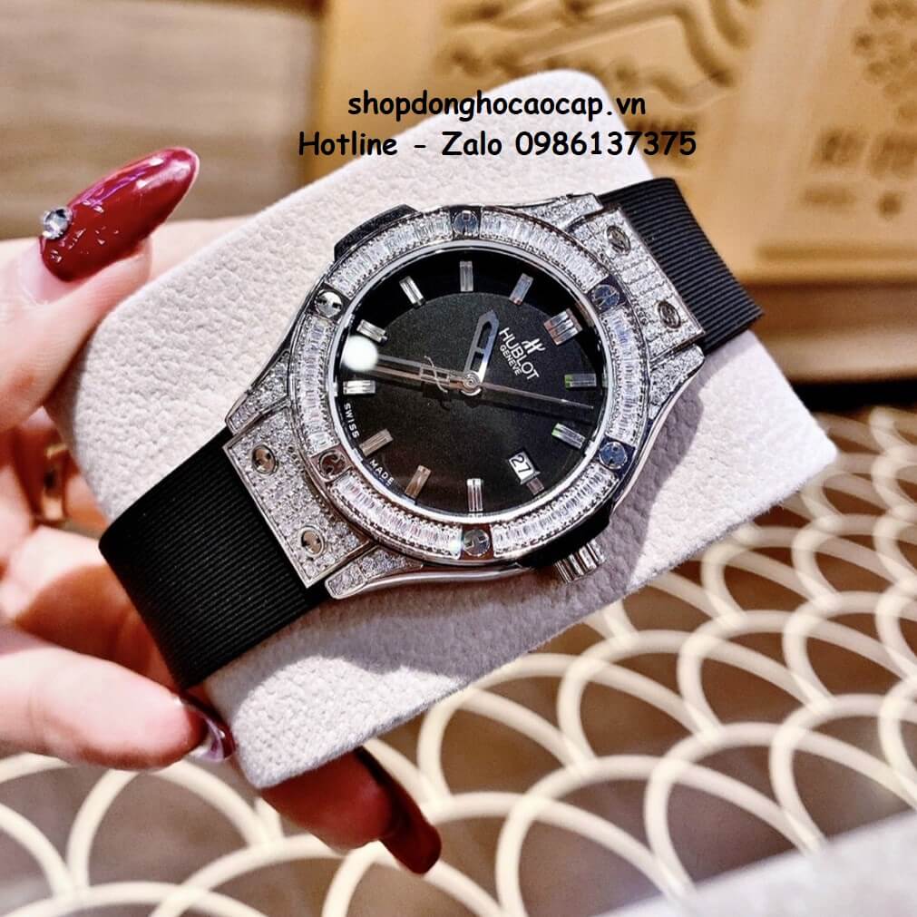 Đồng Hồ Cặp Hublot Classic Fusion Quartz Dây Silicon Đen Mặt Đen