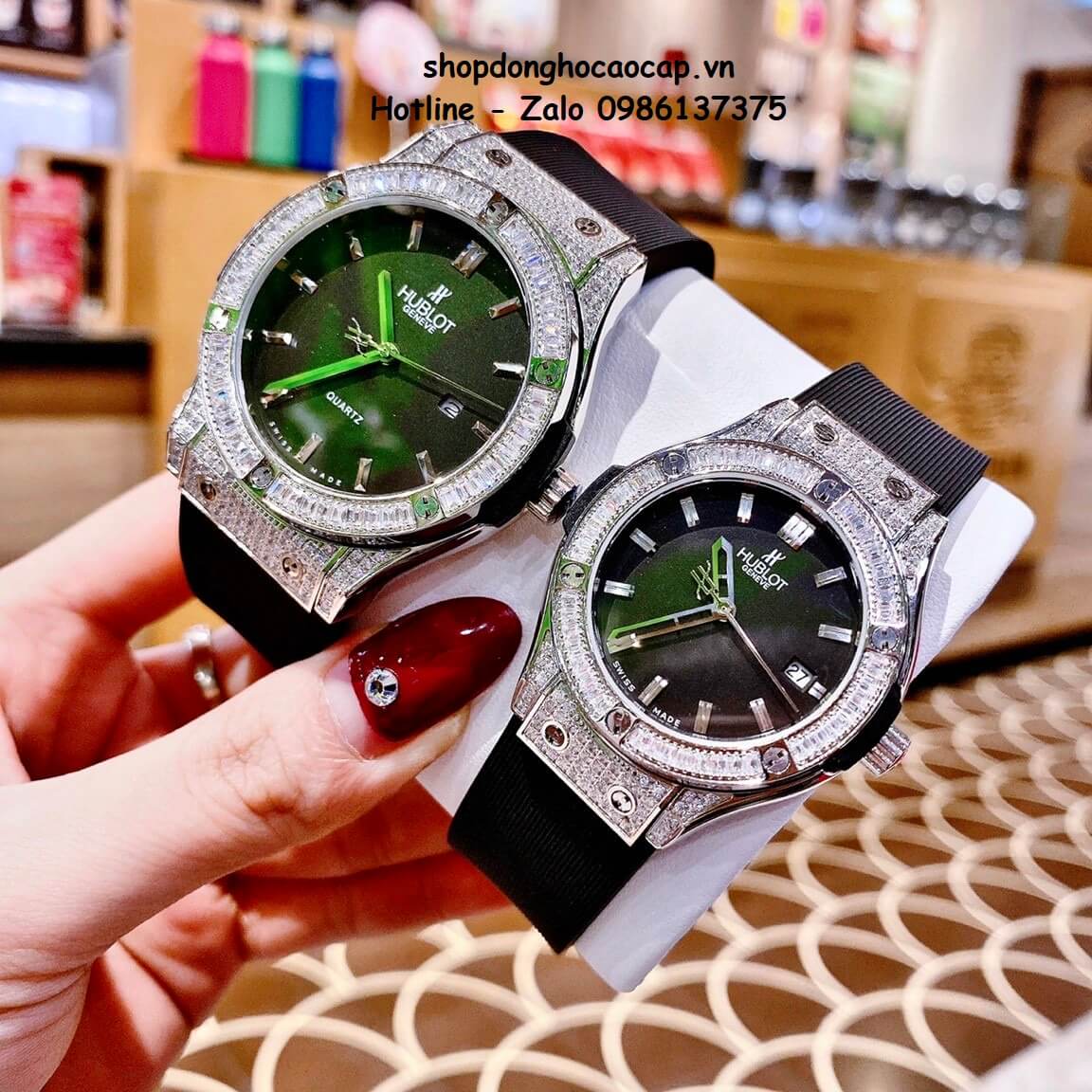 Đồng Hồ Cặp Hublot Classic Fusion Quartz Dây Silicon Đen Mặt Đen