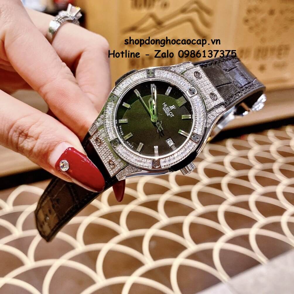 Đồng Hồ Cặp Hublot Classic Fusion Quartz Dây Da Silicon Đen Mặt Đen