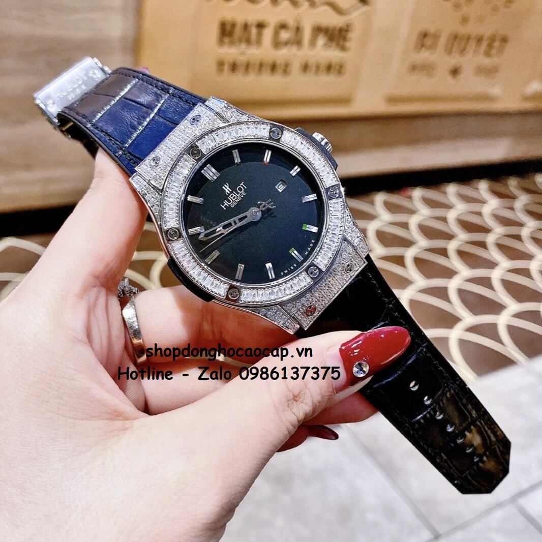 Đồng Hồ Cặp Hublot Classic Fusion Quartz Dây Da Silicon Đen Mặt Đen