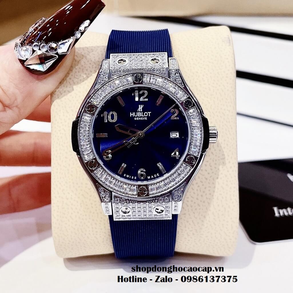 Đồng Hồ Hublot Classic Fusion Nữ Dây Silicon Xanh Dương 34mm Đính Đá
