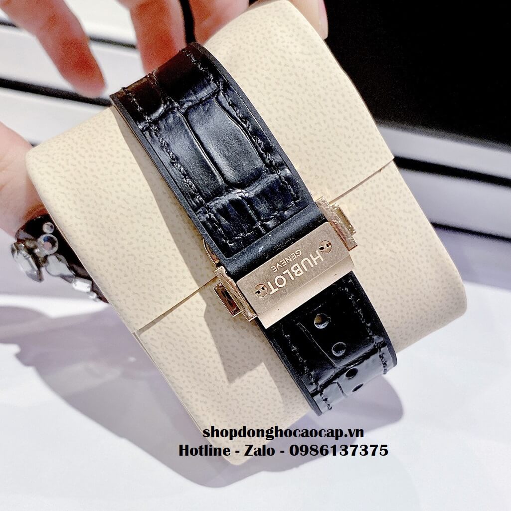 Đồng Hồ Hublot Classic Fusion Nữ Dây Da Silicon Đen Vỏ Vàng 34mm Đính Đá