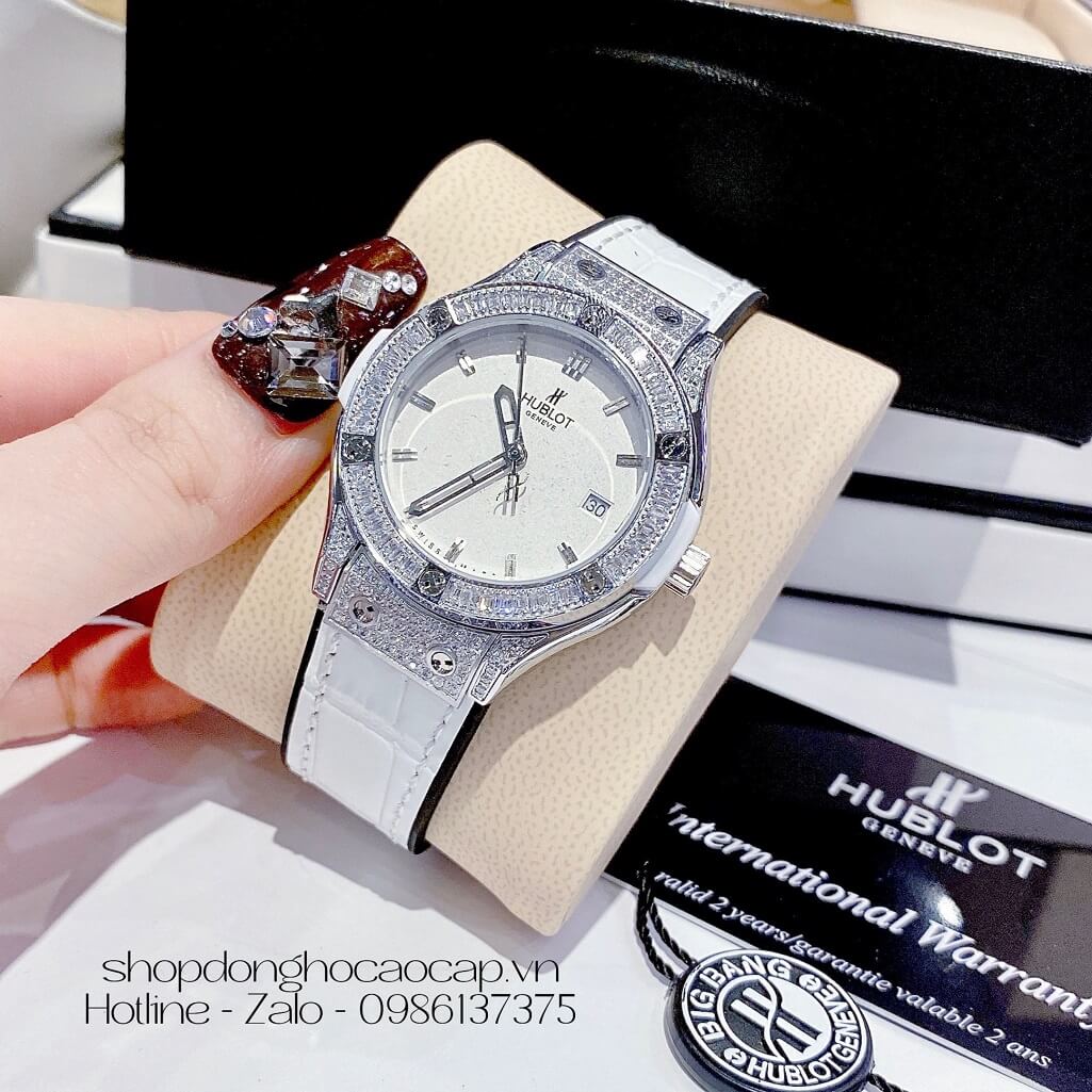 Đồng Hồ Hublot Classic Fusion Nữ Dây Da Silicon Trắng 34mm Đính Đá