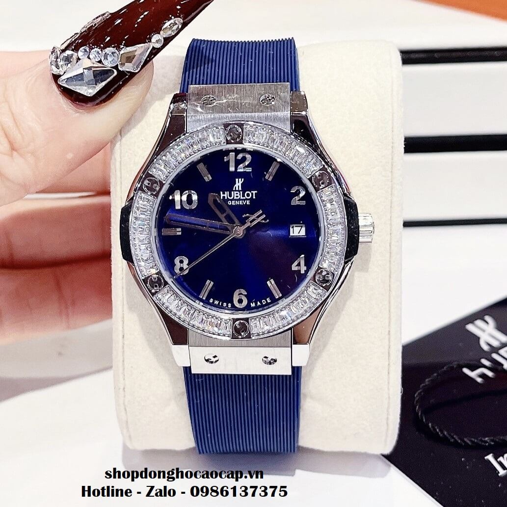 Đồng Hồ Hublot Classic Fusion Nữ Dây Silicon Xanh Dương 34mm Đính Đá