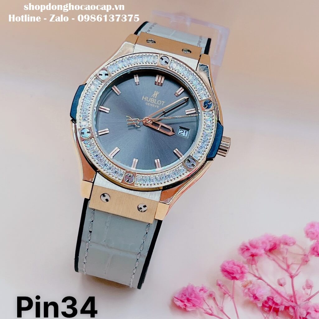 Đồng Hồ Hublot Classic Fusion Nữ Dây Da Silicon Xám 34mm Vỏ Rose