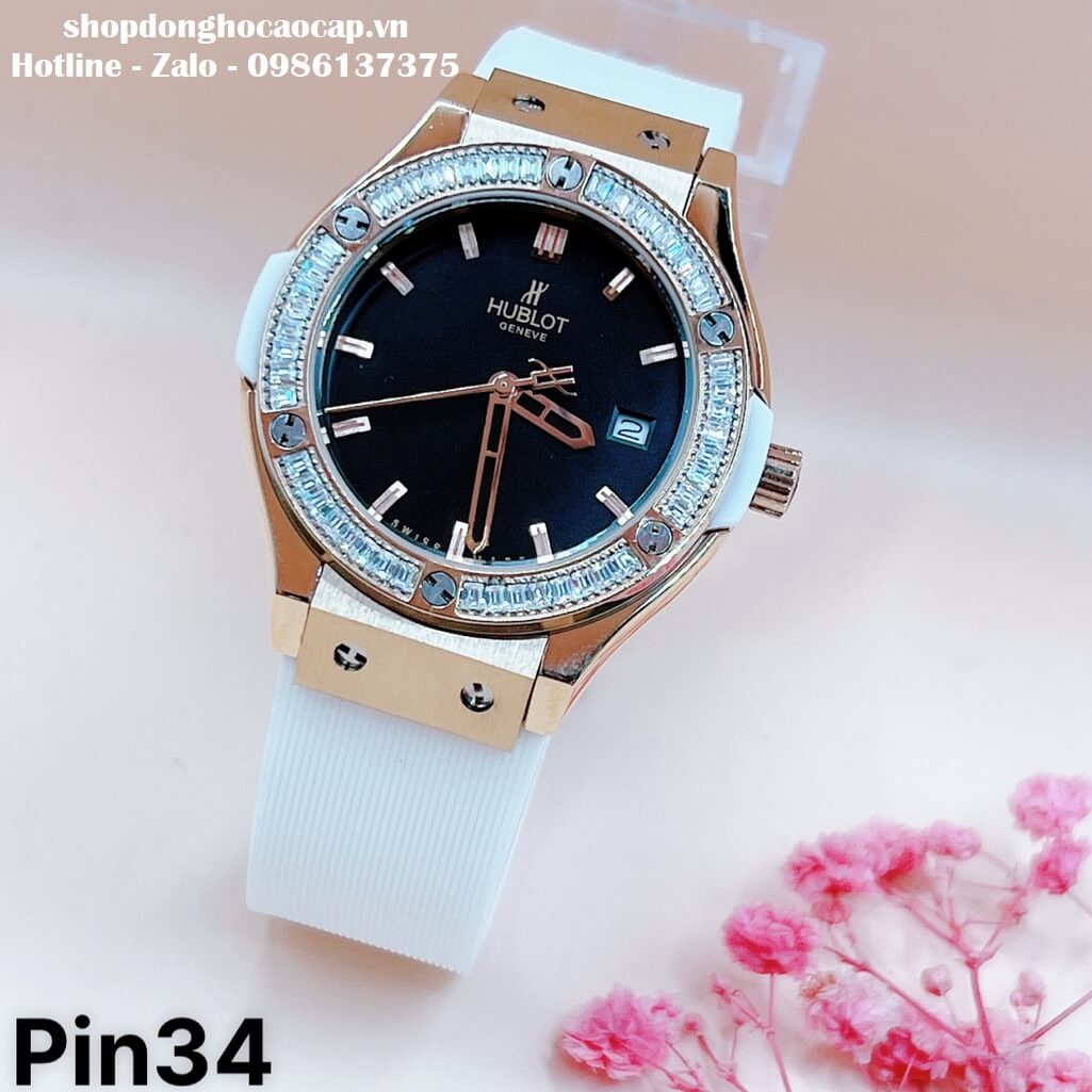 Đồng Hồ Hublot Classic Fusion Nữ Silicon Trắng Mặt Đen 34mm Rose