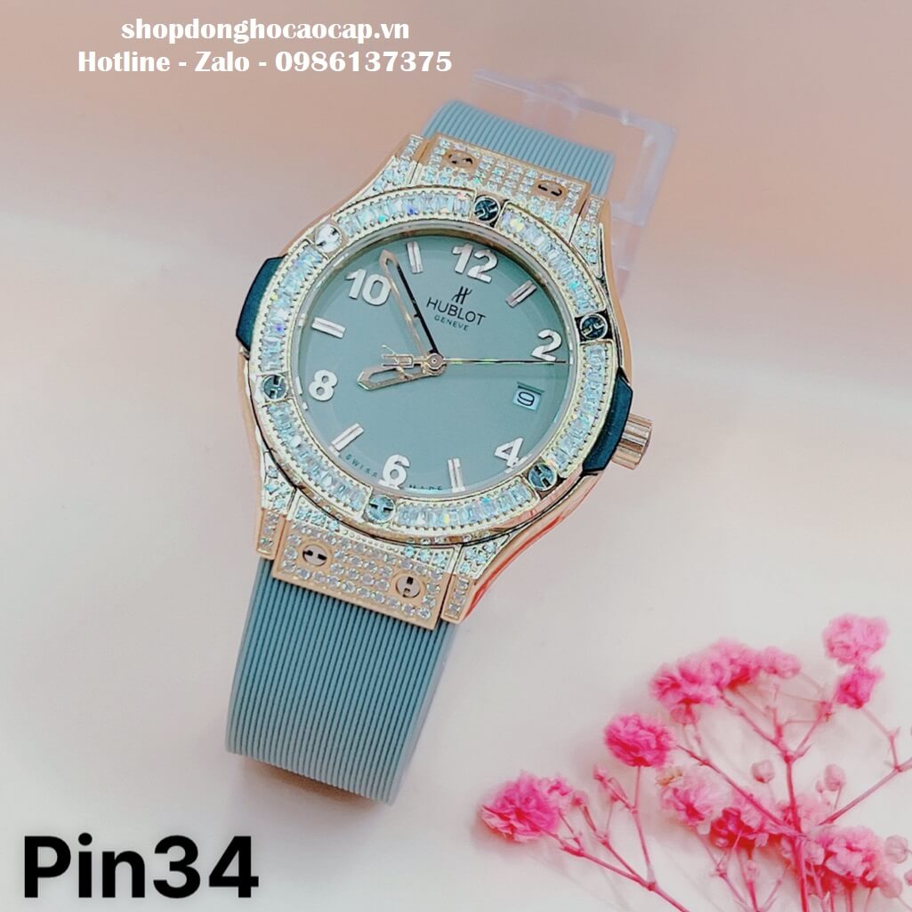 Đồng Hồ Hublot Classic Fusion Nữ Silicon Xám 34mm Đính Đá Rose