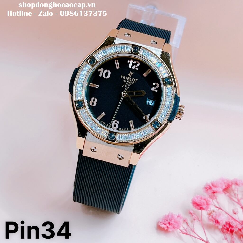 Đồng Hồ Hublot Classic Fusion Nữ Silicon Đen 34mm Vỏ Rose