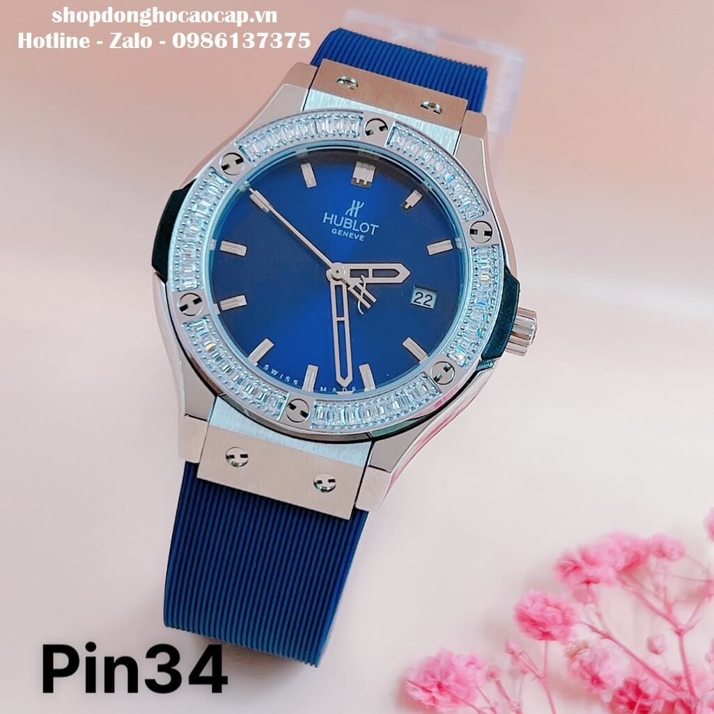 Đồng Hồ Hublot Classic Fusion Nữ Silicon Xanh Dương 34mm Vỏ Bạc