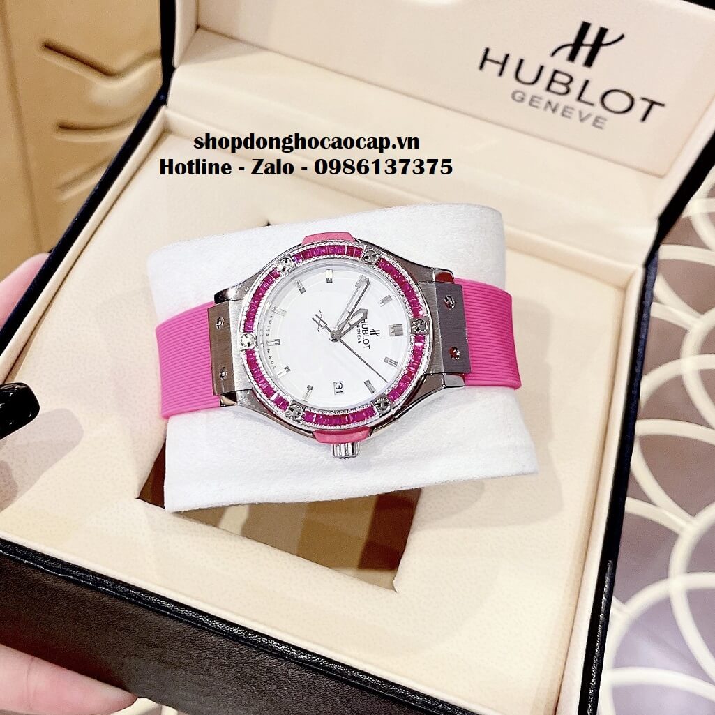 Đồng Hồ Hublot Classic Fusion Nữ Silicon Hồng Đính Đá 34mm