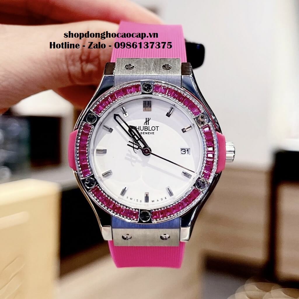 Đồng Hồ Hublot Classic Fusion Nữ Silicon Hồng Đính Đá 34mm