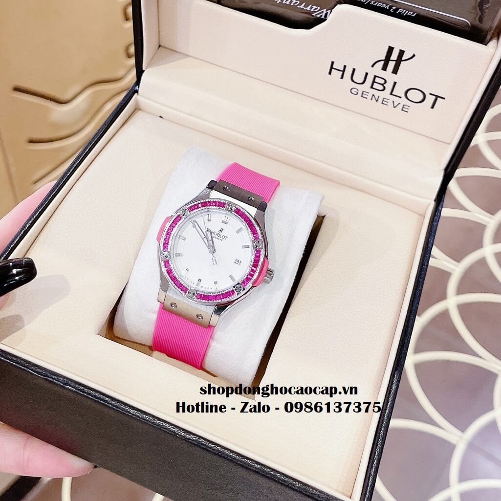 Đồng Hồ Hublot Classic Fusion Nữ Silicon Hồng Đính Đá 34mm