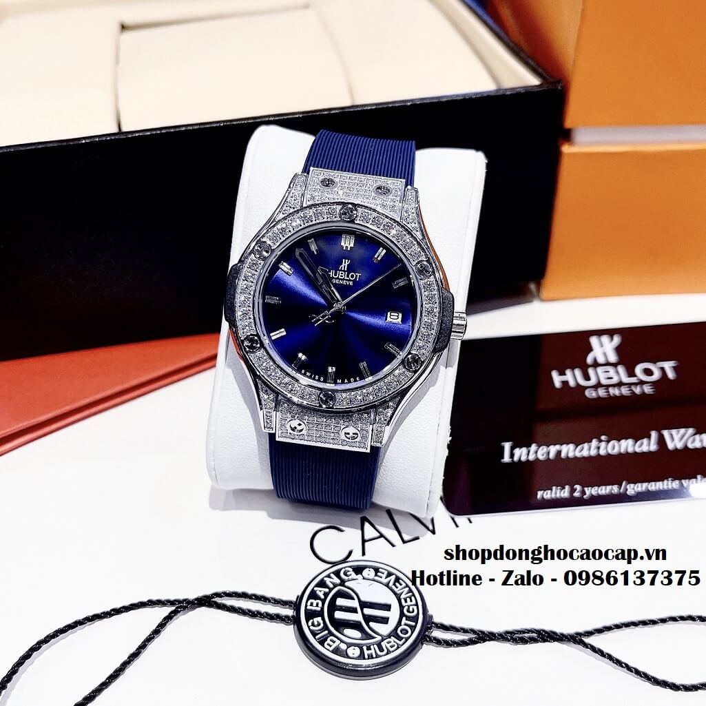 Đồng Hồ Hublot Classic Fusion Nữ Silicon Xanh Đính Đá 34mm