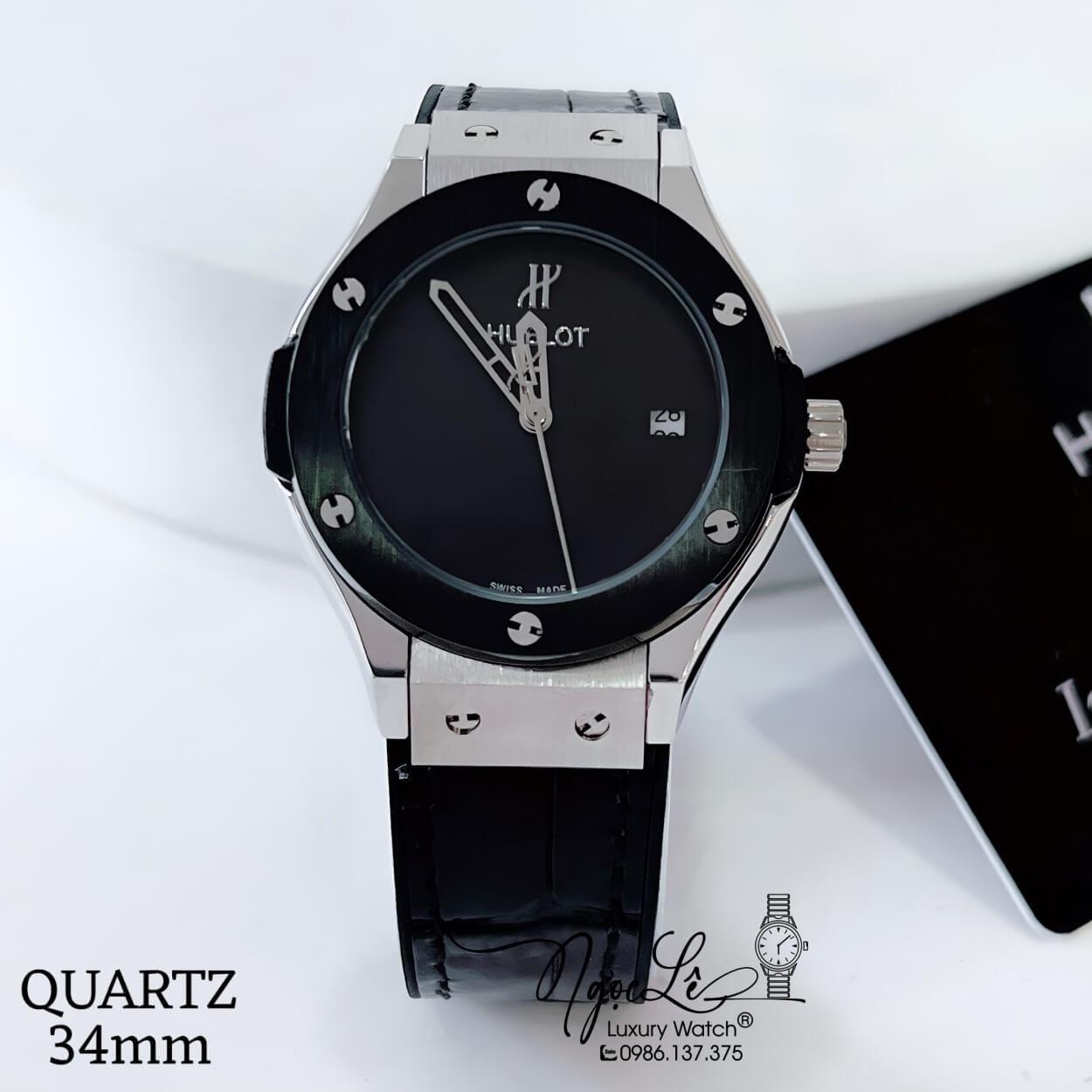 Đồng Hồ Hublot Classic Fusion Nữ Dây Silicon Đen Niềng Trơn Vỏ Thép Đen Size 34mm