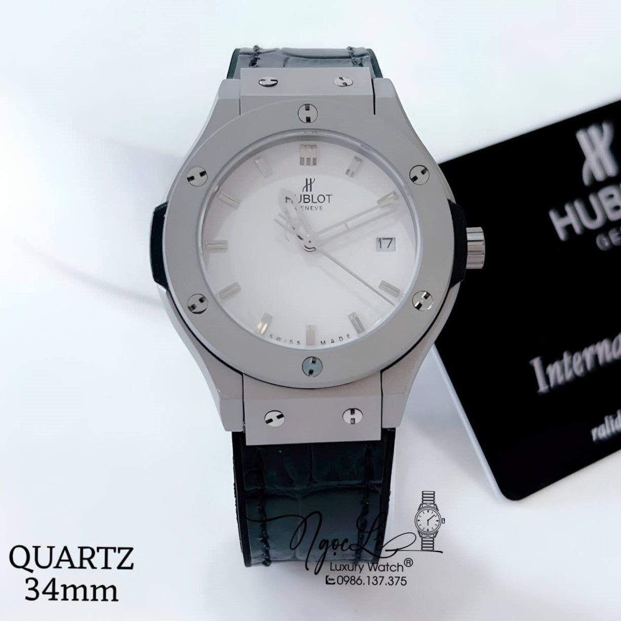 Đồng Hồ Hublot Classic Fusion Nữ Dây Da Silicon Đen Niềng Trơn Vỏ Thép Mờ Size 34mm