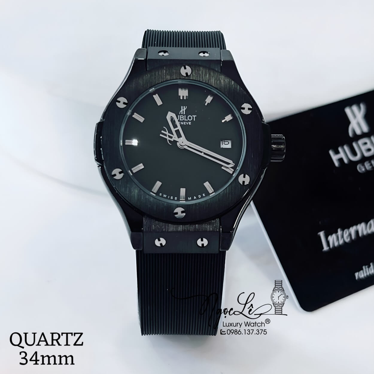 Đồng Hồ Hublot Classic Fusion Nữ Dây Silicon Đen Niềng Trơn Vỏ Thép Đen Size 34mm