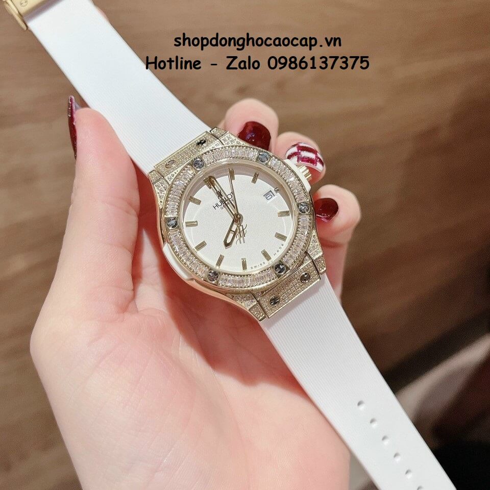 Đồng Hồ Cặp Hublot Classic Fusion Quartz Silicon Trắng Gold