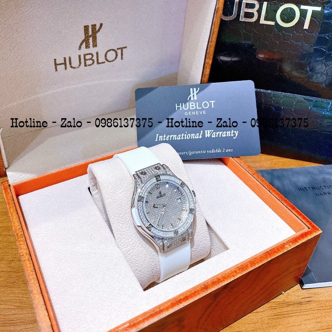 Đồng Hồ Nữ Hublot Silicon Trắng Đính Đá Siêu Cấp 34mm