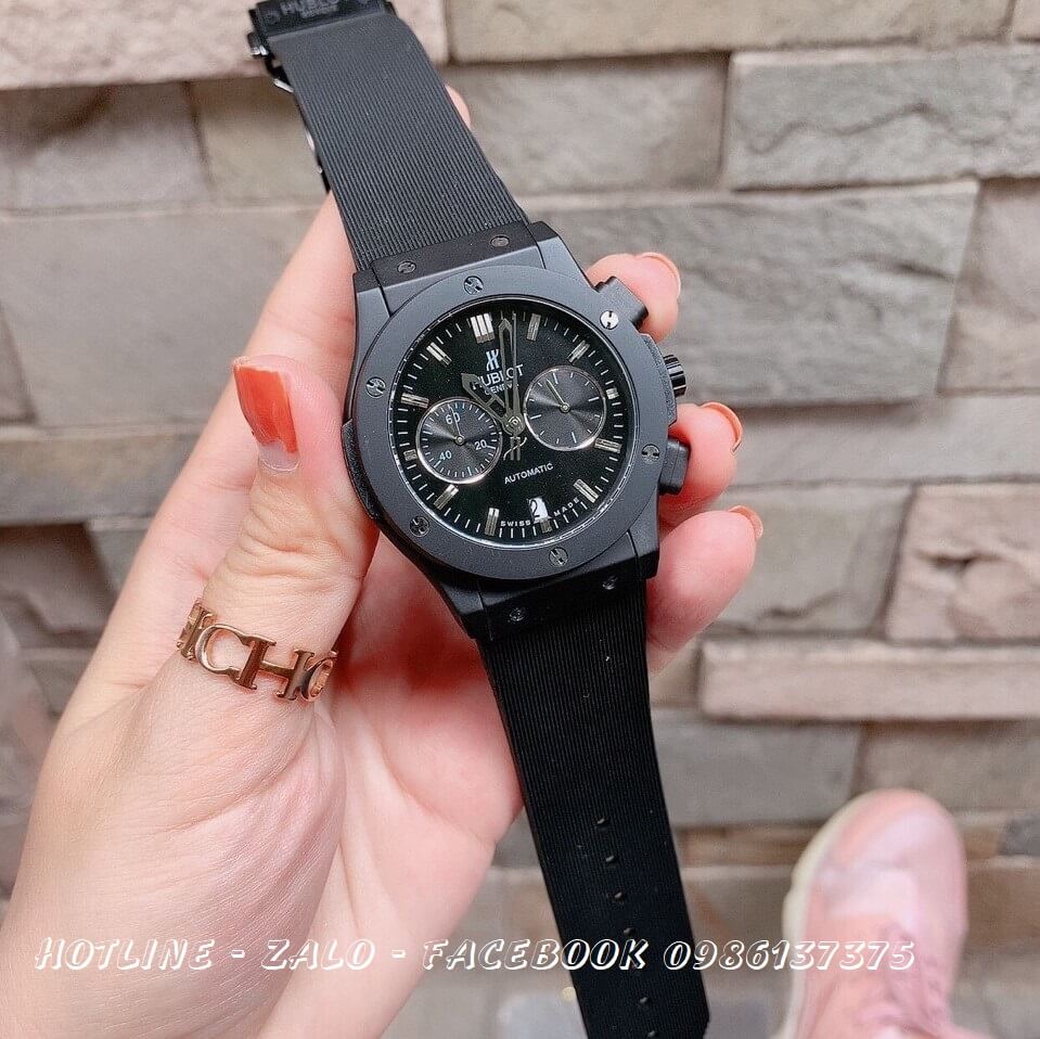 Đồng Hồ Nam Hublot Quartz 5 Kim Silicon Đen 42mm HB03