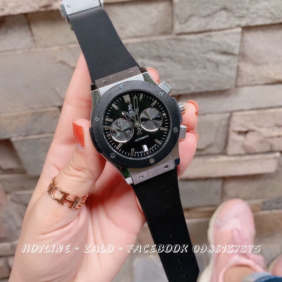 Đồng Hồ Nam Hublot Quartz 5 Kim Silicon Đen 42mm HB05