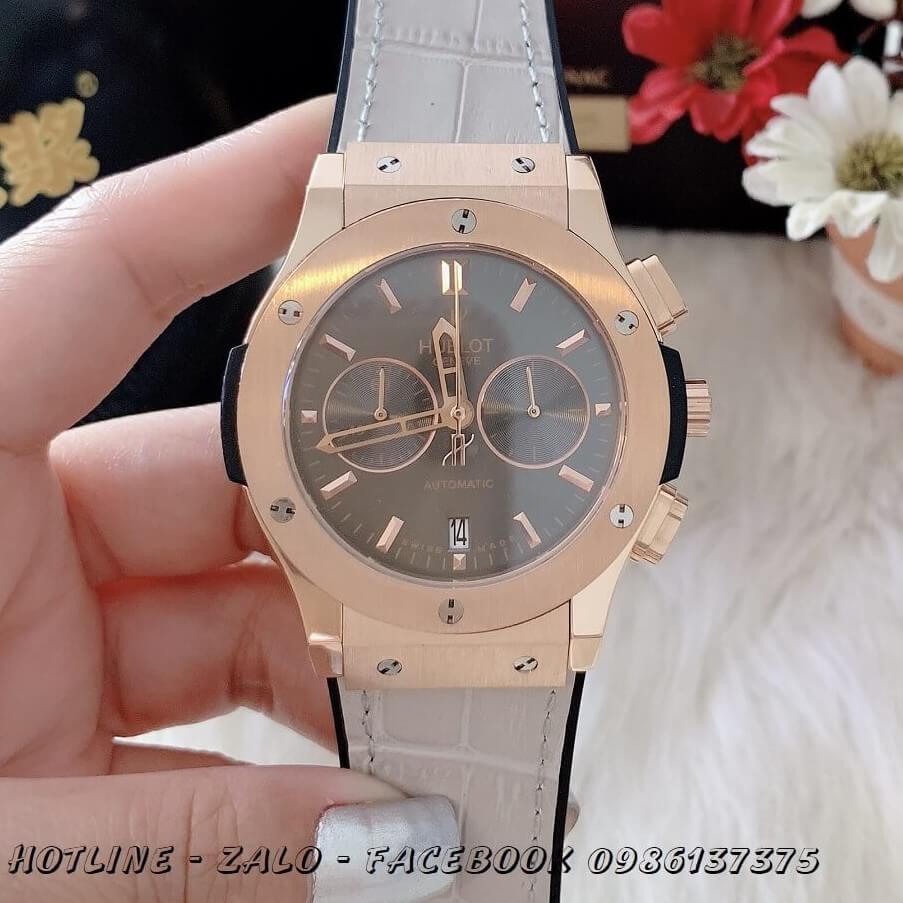 Đồng Hồ Nam Hublot Quartz 5 Kim Dây Da Silicon Xám 42mm