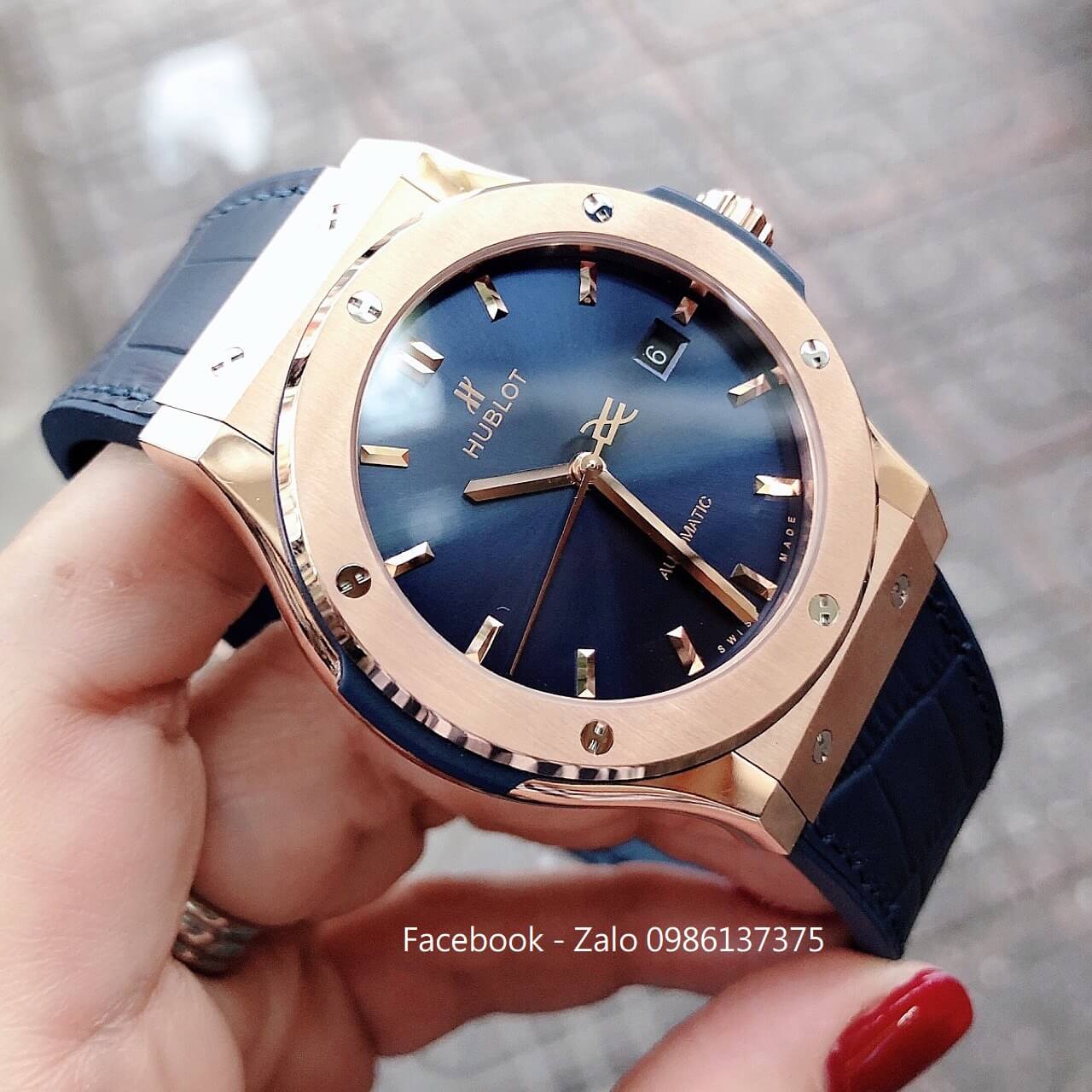 Đồng Hồ Hublot Nam Automatic Dây Da Silicon Xanh 42mm Replica 1:1