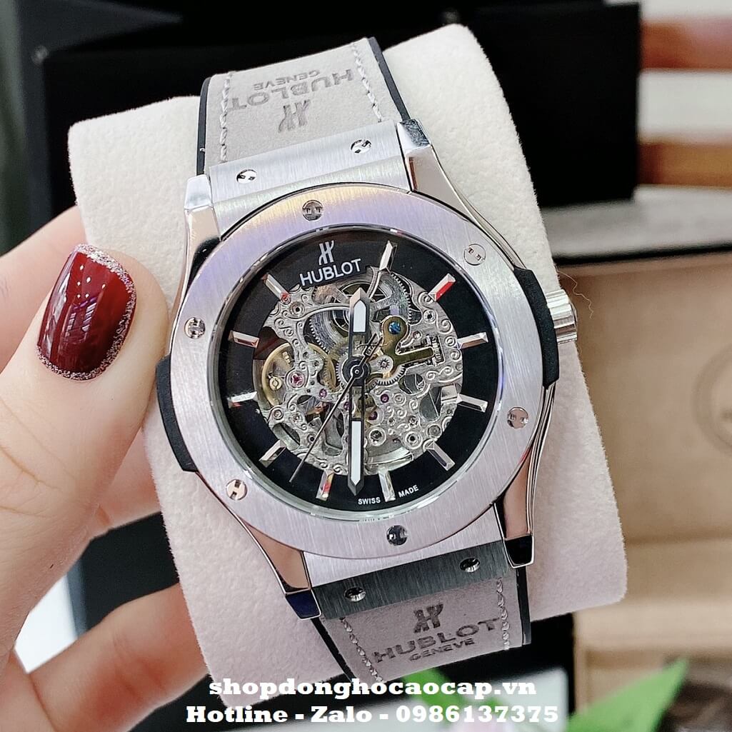 Đồng Hồ Hublot Nam Automatic Lộ Máy Trước Sau Màu Xám Silver 42mm