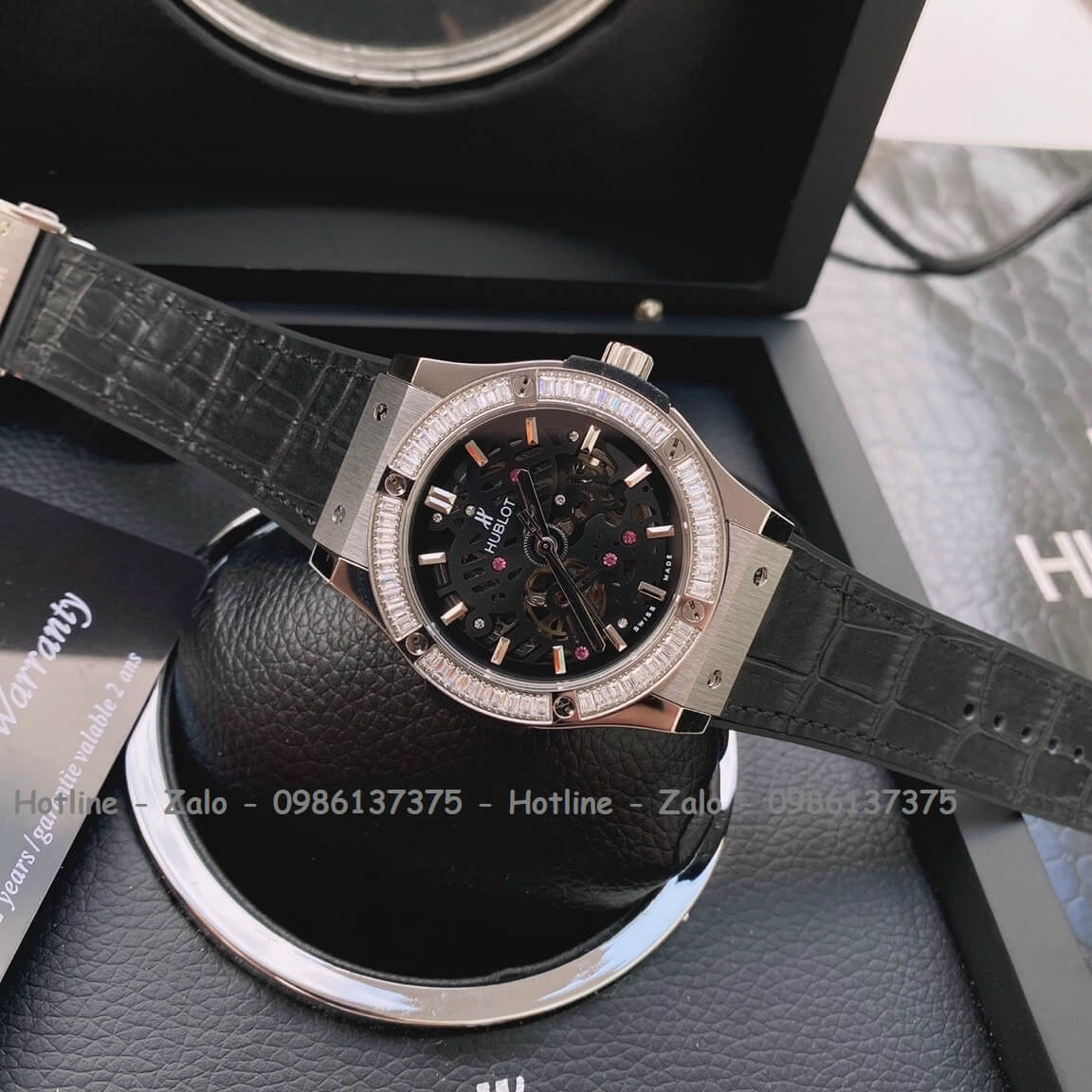 Đồng Hồ Hublot Automatic Nam Silicon Đen Đính Đá 42mm