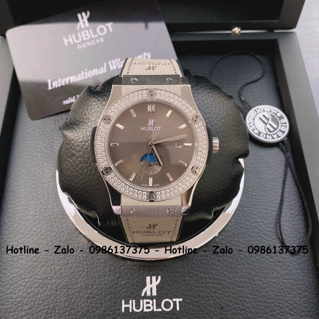 Đồng Hồ Hublot Automatic Nam Dây Silicon Xám Đính Đá 42mm