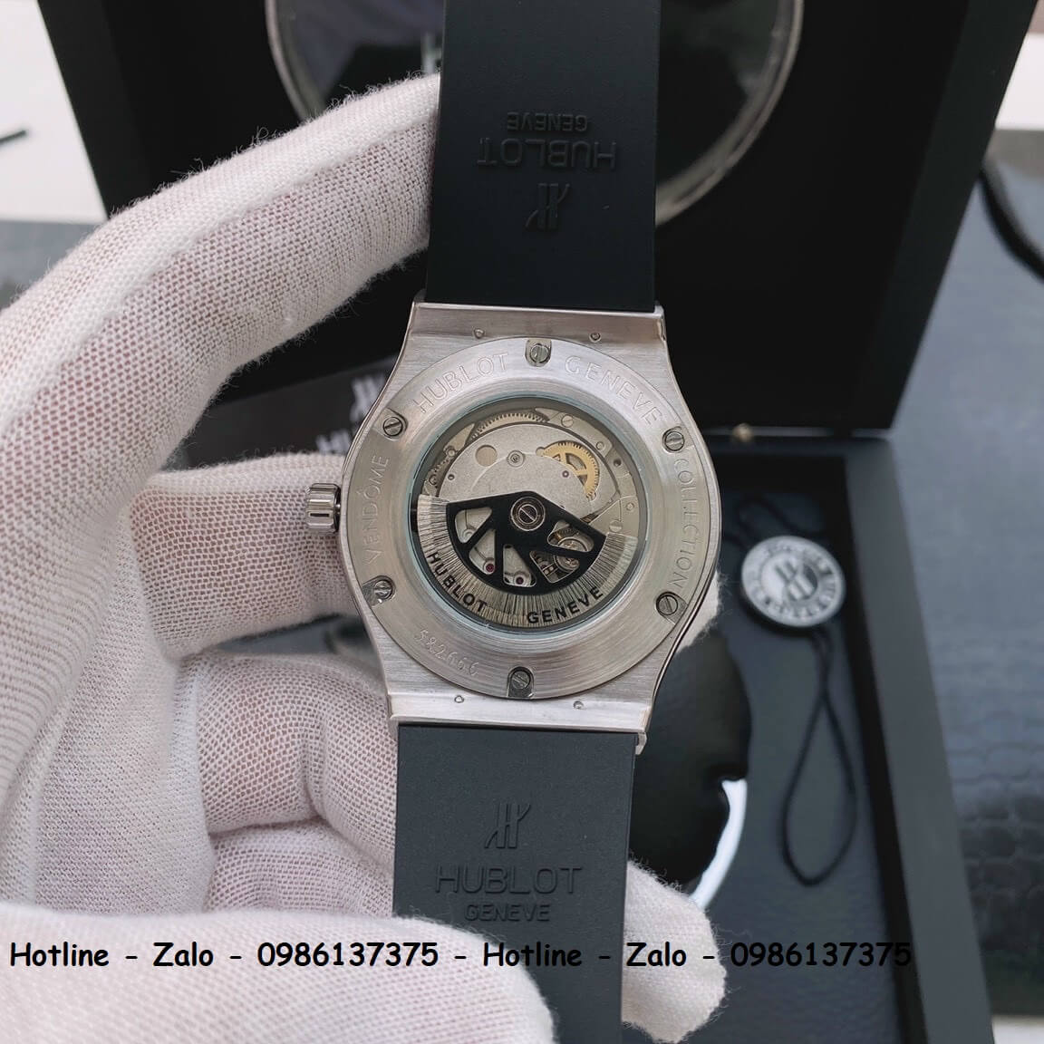 Đồng Hồ Hublot Automatic Nam Dây Silicon Xám Đính Đá 42mm