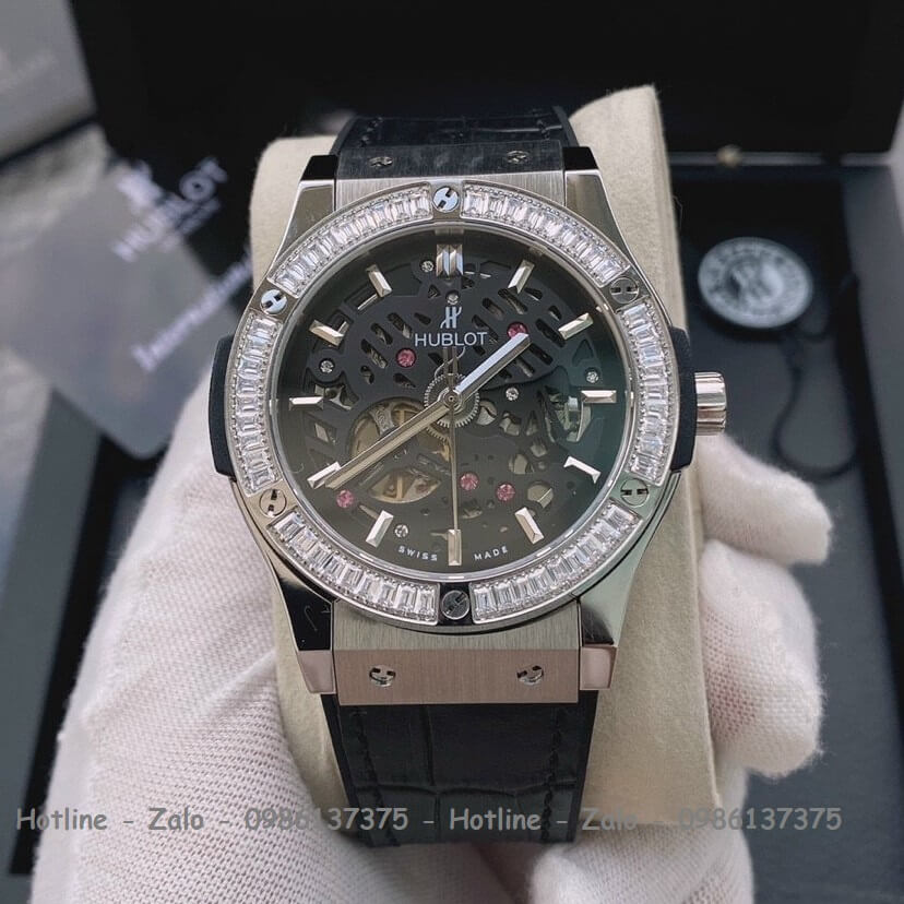 Đồng Hồ Hublot Automatic Nam Silicon Đen Đính Đá 42mm