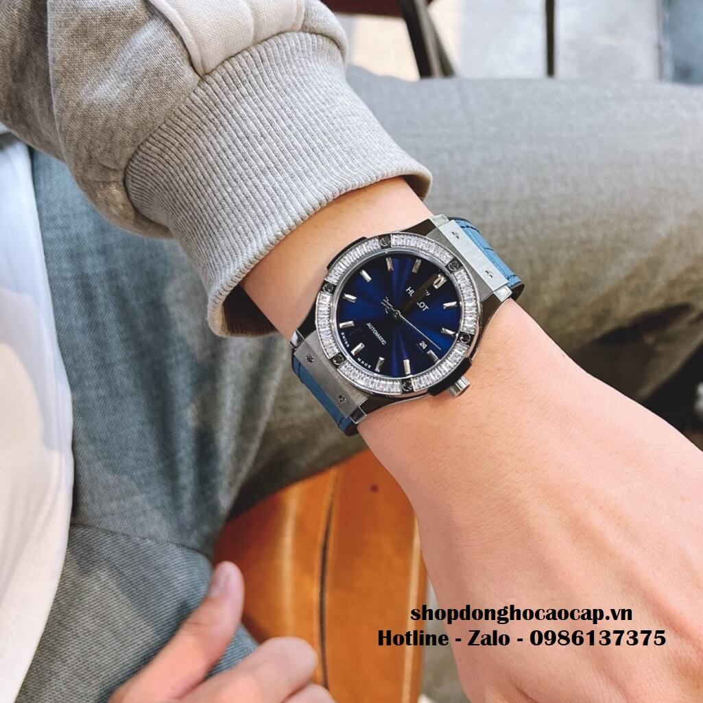 Đồng Hồ Hublot Classic Fusion Automatic Nam Dây Da Silicon Xanh 42mm