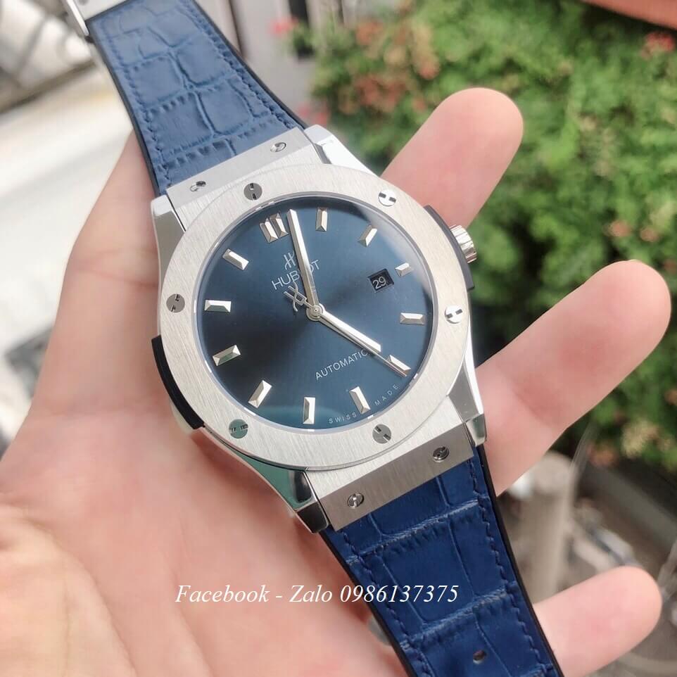 Đồng Hồ Hublot Nam Automatic Dây Da Silicon Xanh 42mm