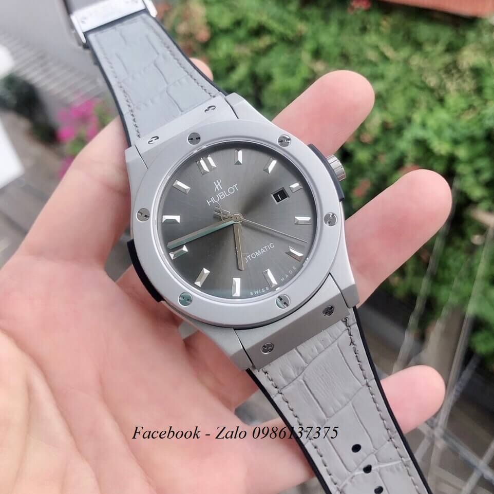 Đồng Hồ Hublot Nam Automatic Dây Da Silicon Xám 42mm