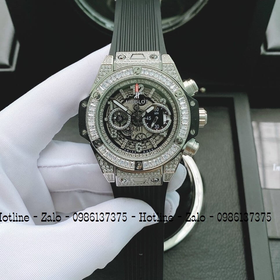 Đồng Hồ Nam Hublot Quartz Diamond Silicon Đen 44mm Siêu Cấp